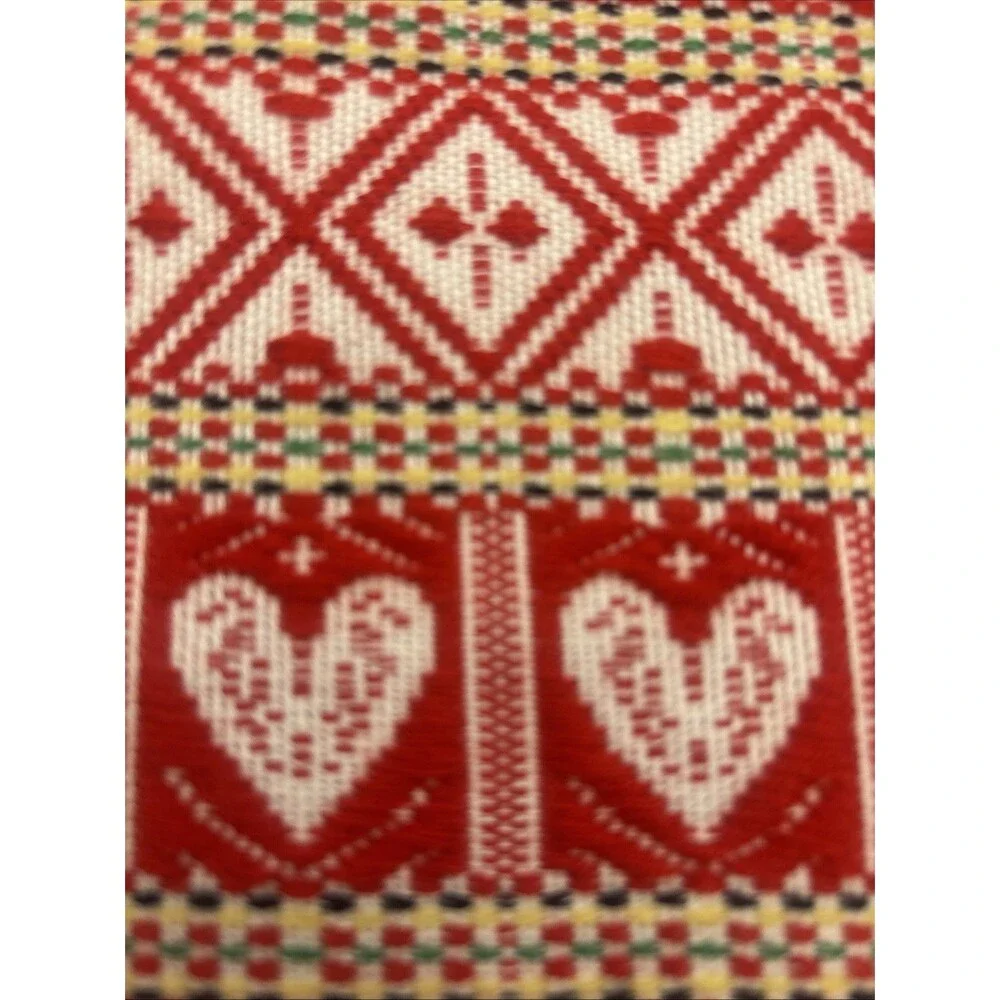Handmade Small Wall Hanging Tapestry Red & White Hearts Made In Croatia